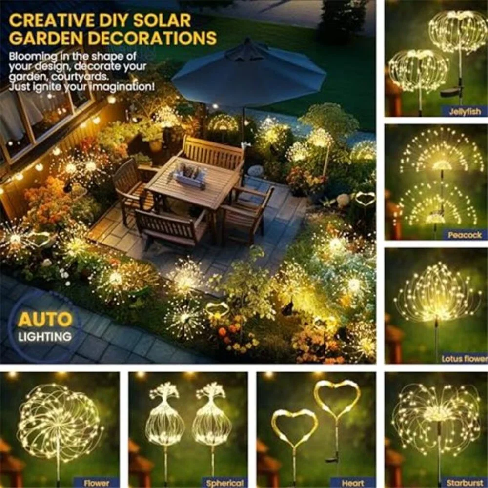 Solar Garden Lights 120 LED Firework Fairy Outdoor Decor 2 Pack